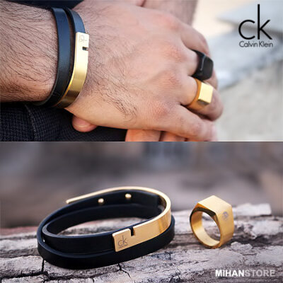 دستبند چرم و استیل طرح CK