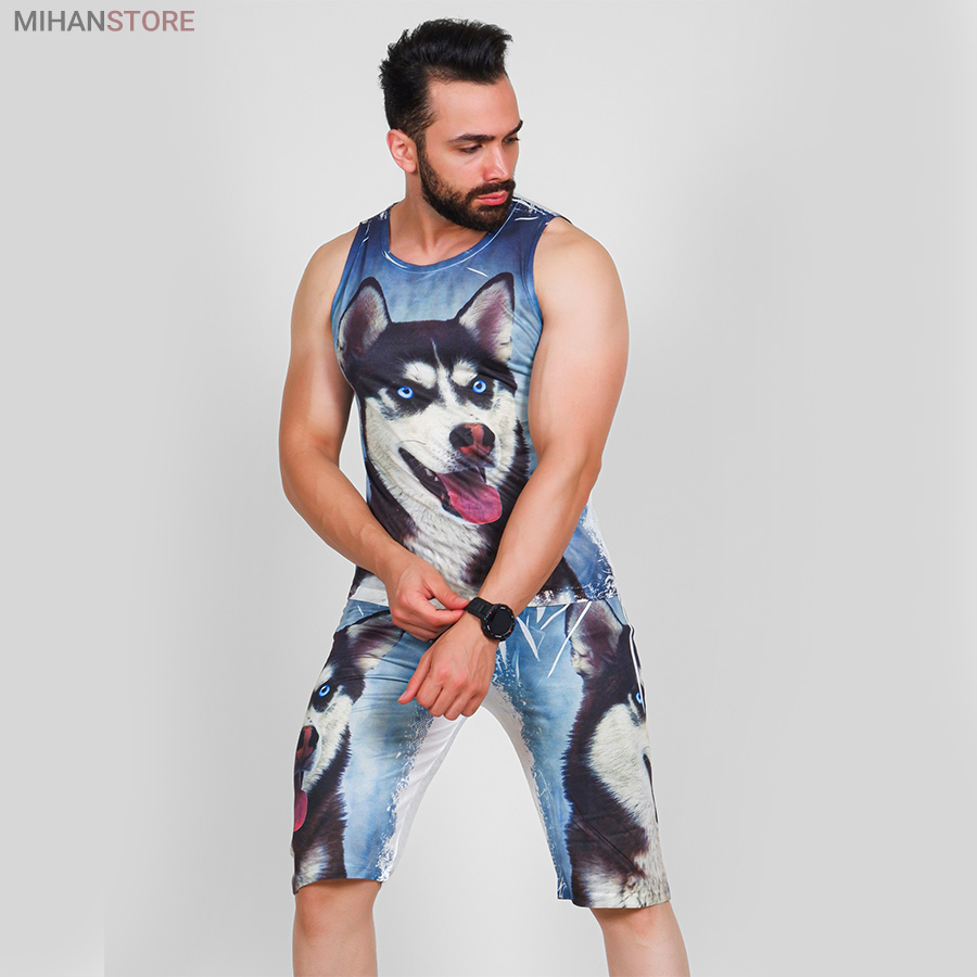 ست رکابی و شلوارک مردانه Siberian Husky